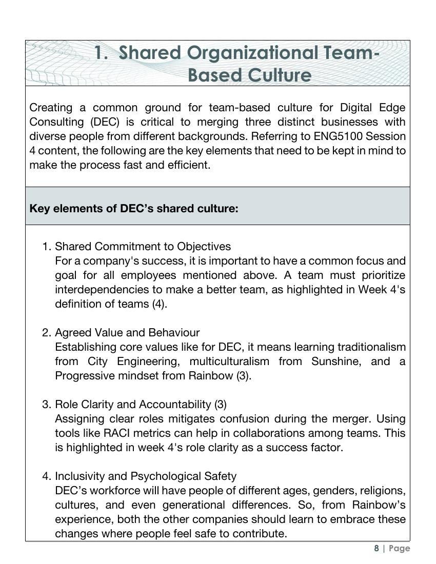 Extract from the report showing DEC hybrid workplace and staff engagement analysis