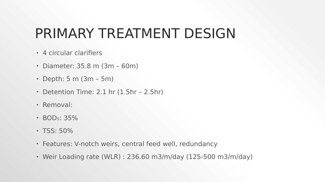 Primary treatment circular clarifier specification